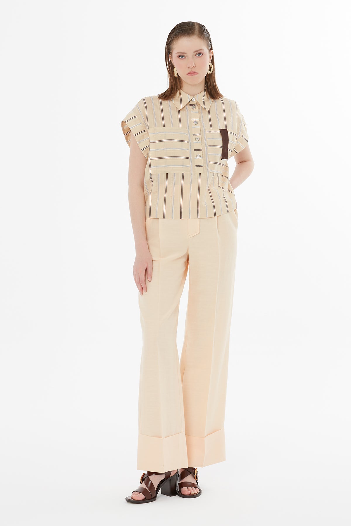Orange Stripe Detail Pocket Blouse
