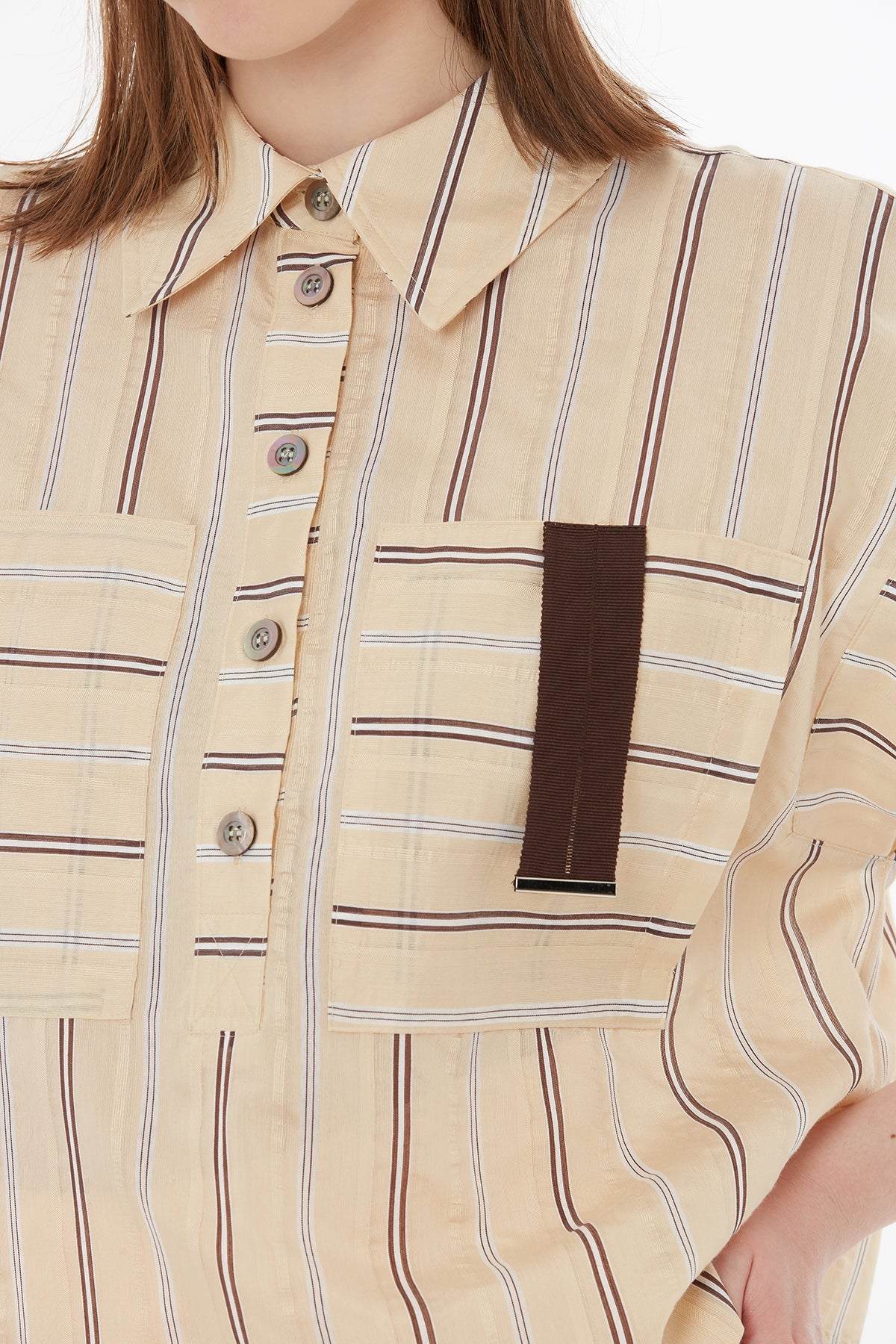 Orange Stripe Detail Pocket Blouse