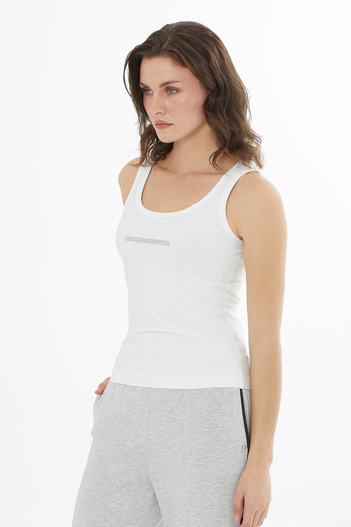 White Printed Front Classic Tank Top
