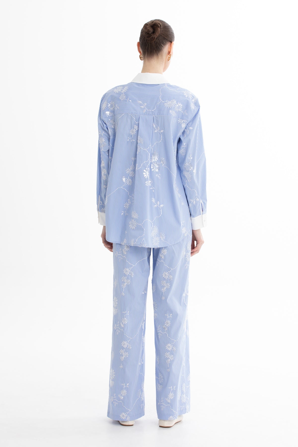 Blue Sequin Embroidered Shirt
