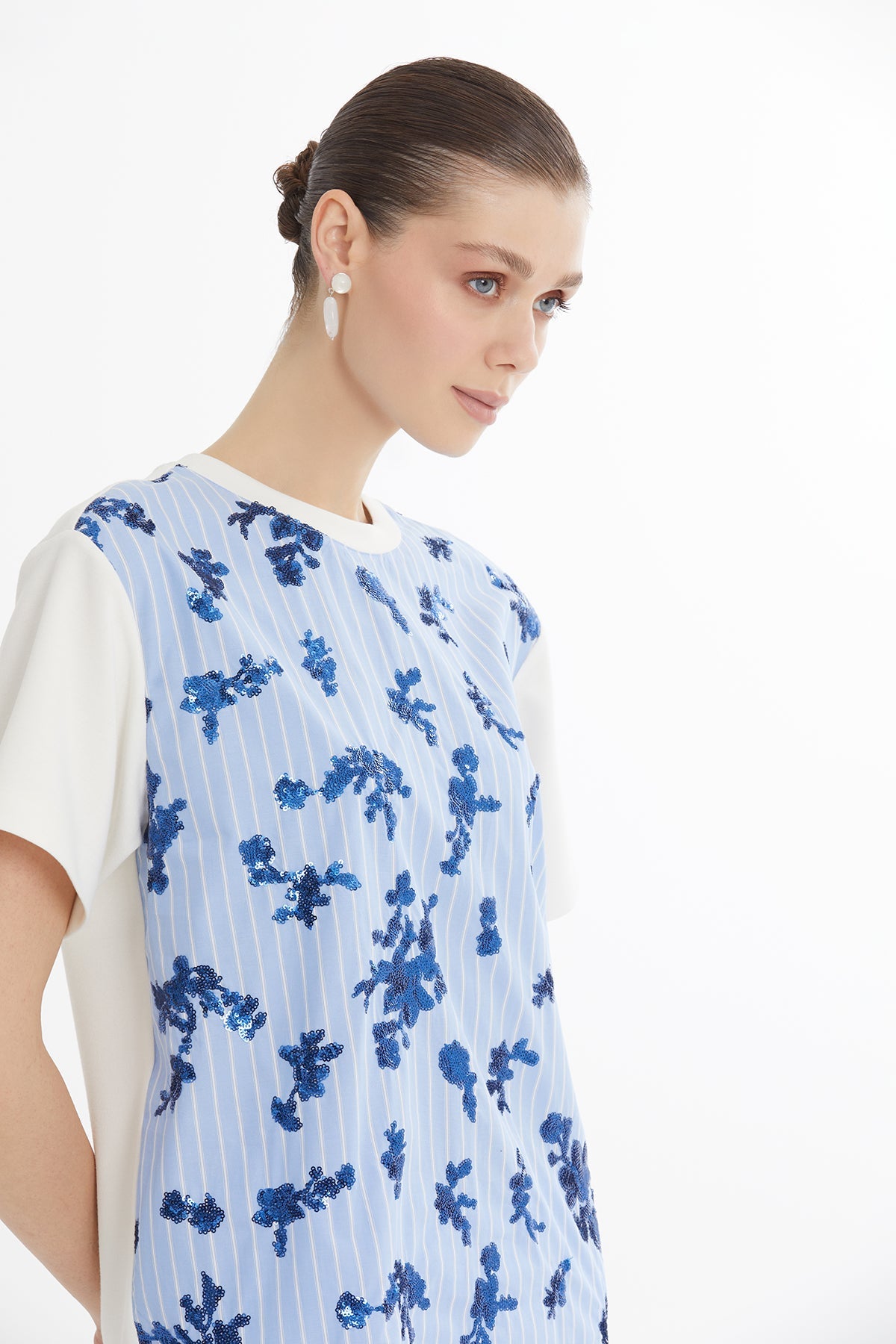 Blue Striped Sequin T-Shirt