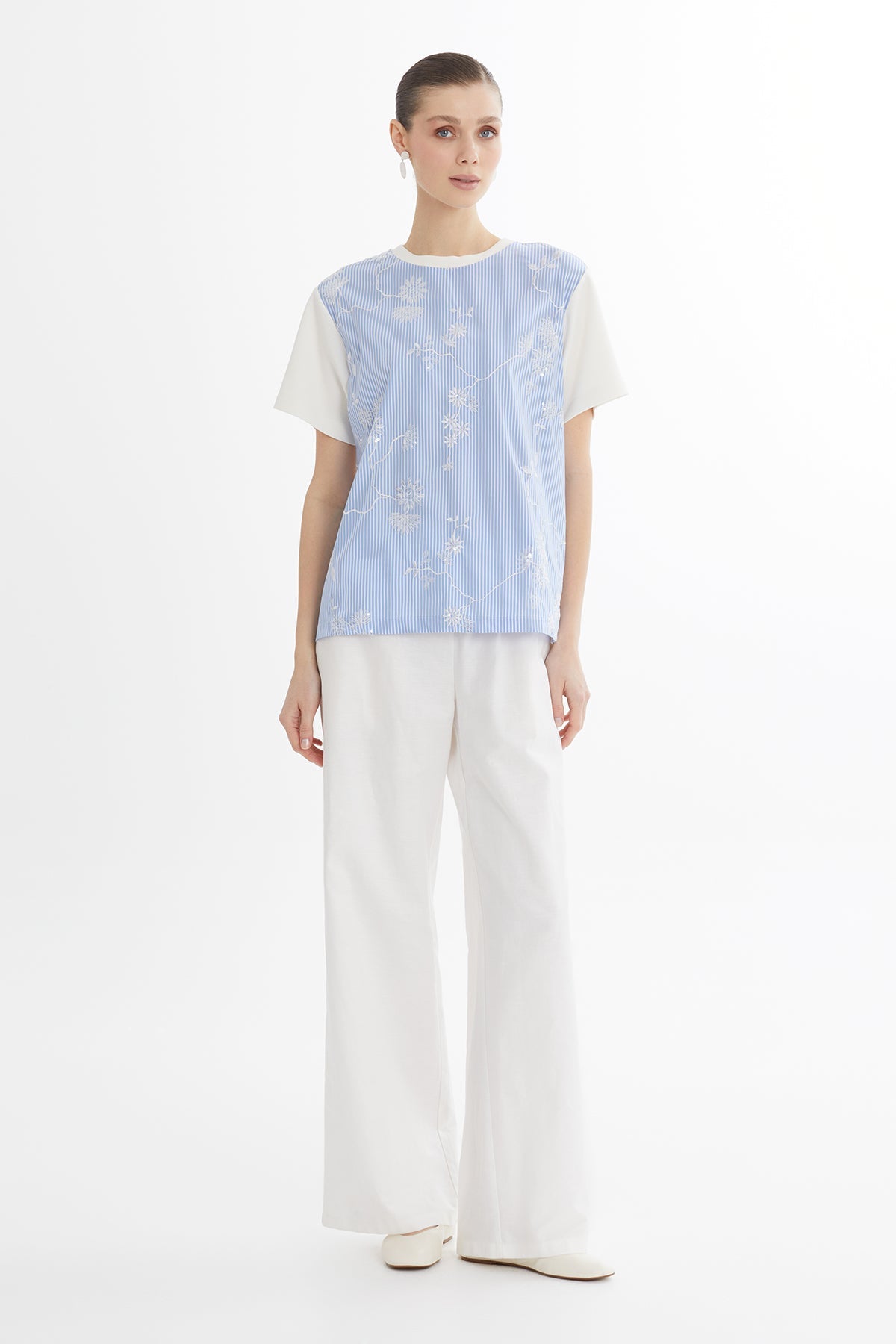 Blue Sequin Embroidered T-Shirt