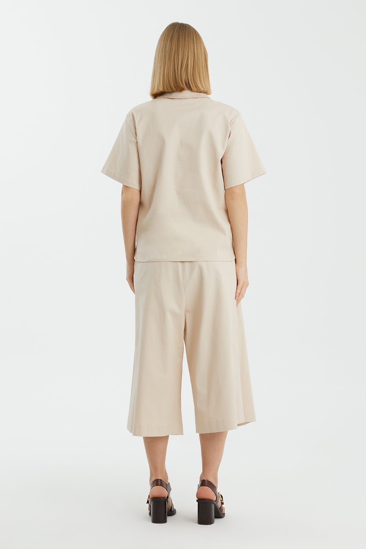 Beige V-Neck Short-Sleeve Blouse