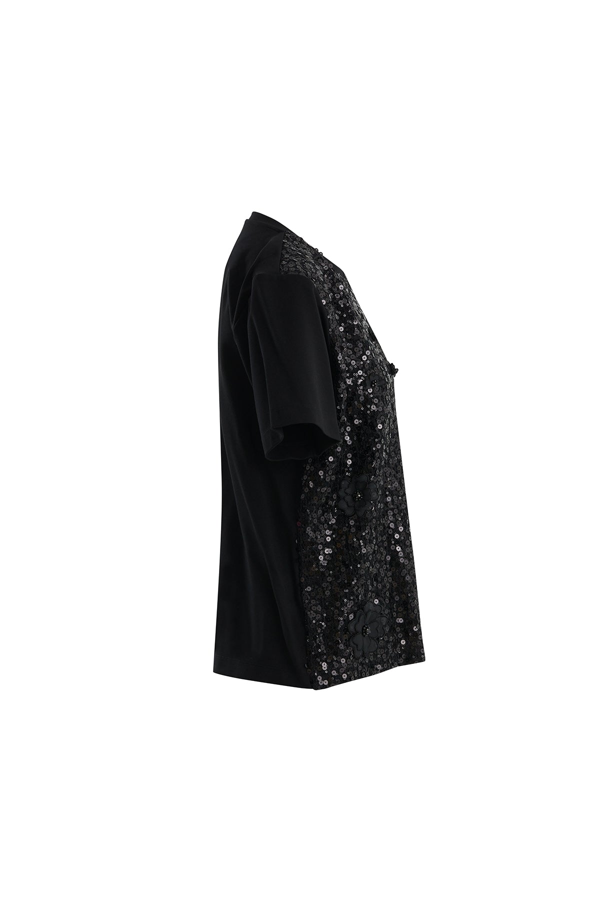 Black Floral Embellished Sequin T-Shirt