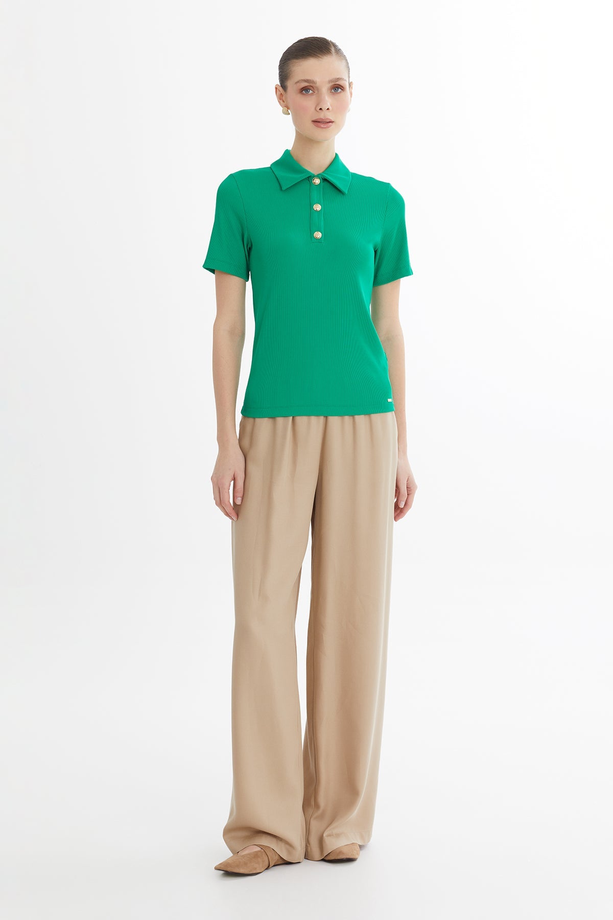 Green Snap-Closure Blouse