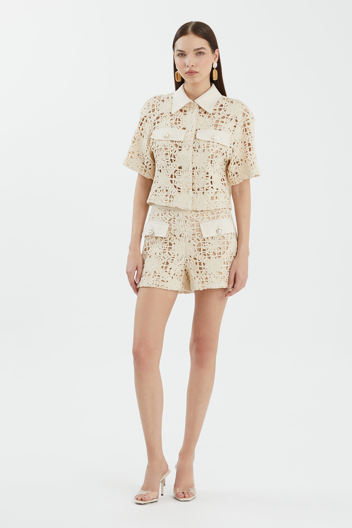 Ecru Button Detail Lace Shirt