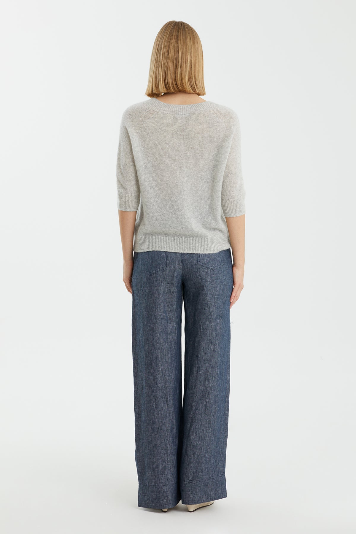 Grey Cashmere-Silk Blend Crewneck Knit