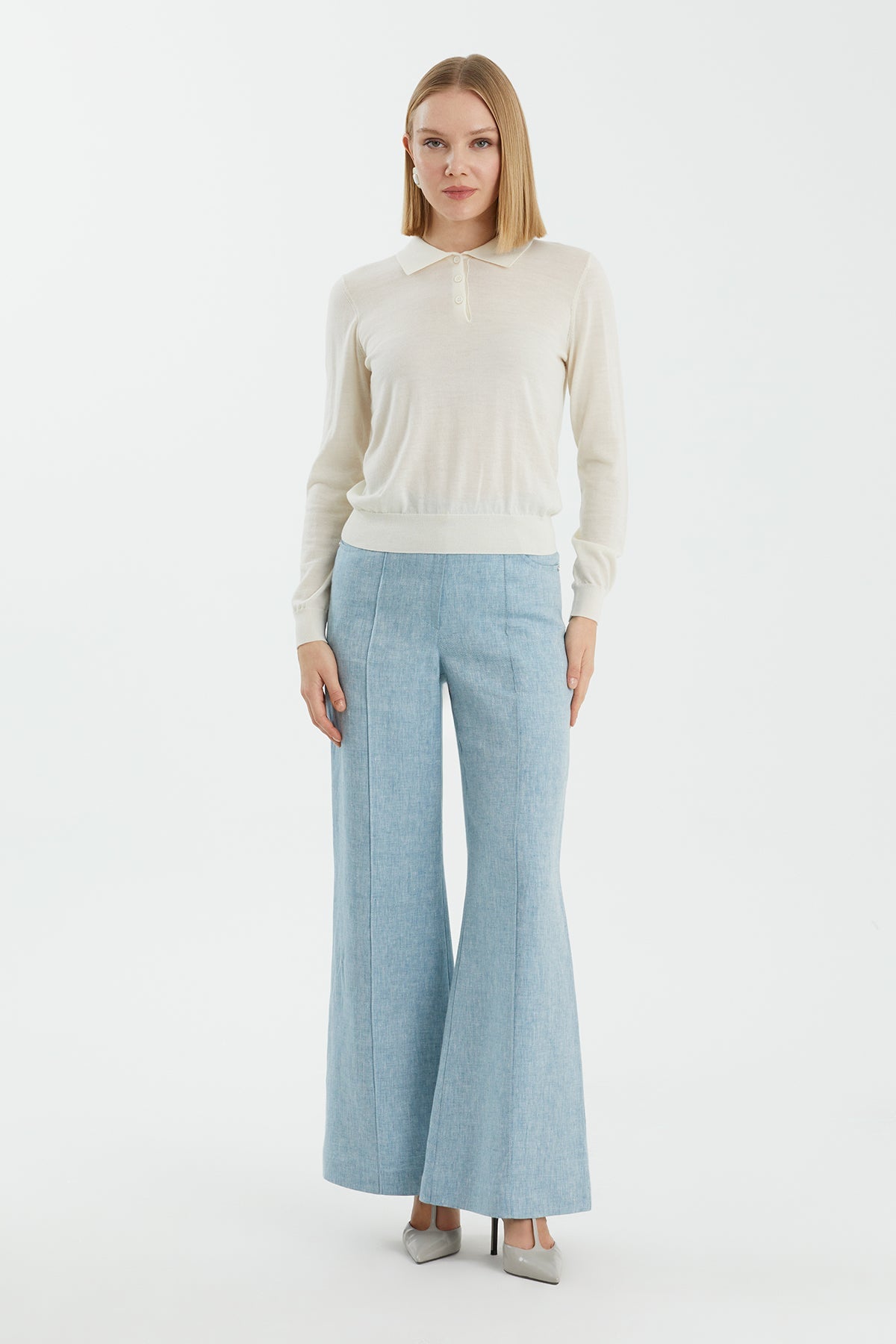 Whıte Cashmere Polo Neck Knit