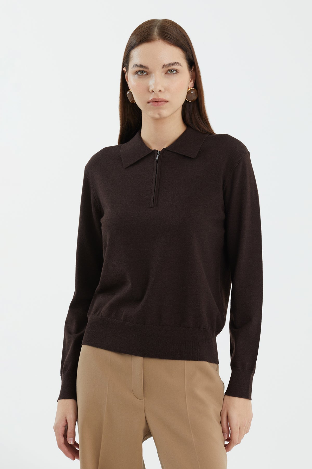 Brown Wool Silk Blend Knit