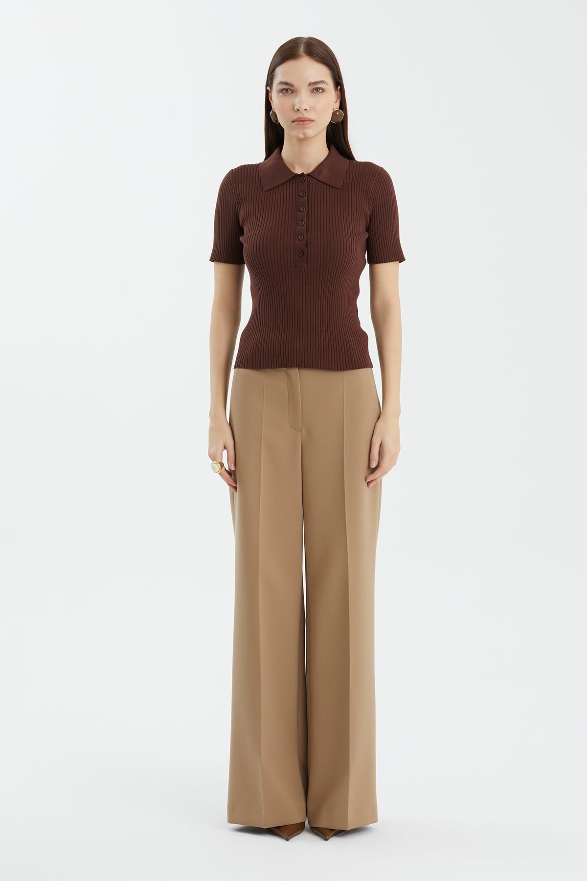 Brown Silk Blend Short Sleeve Knit