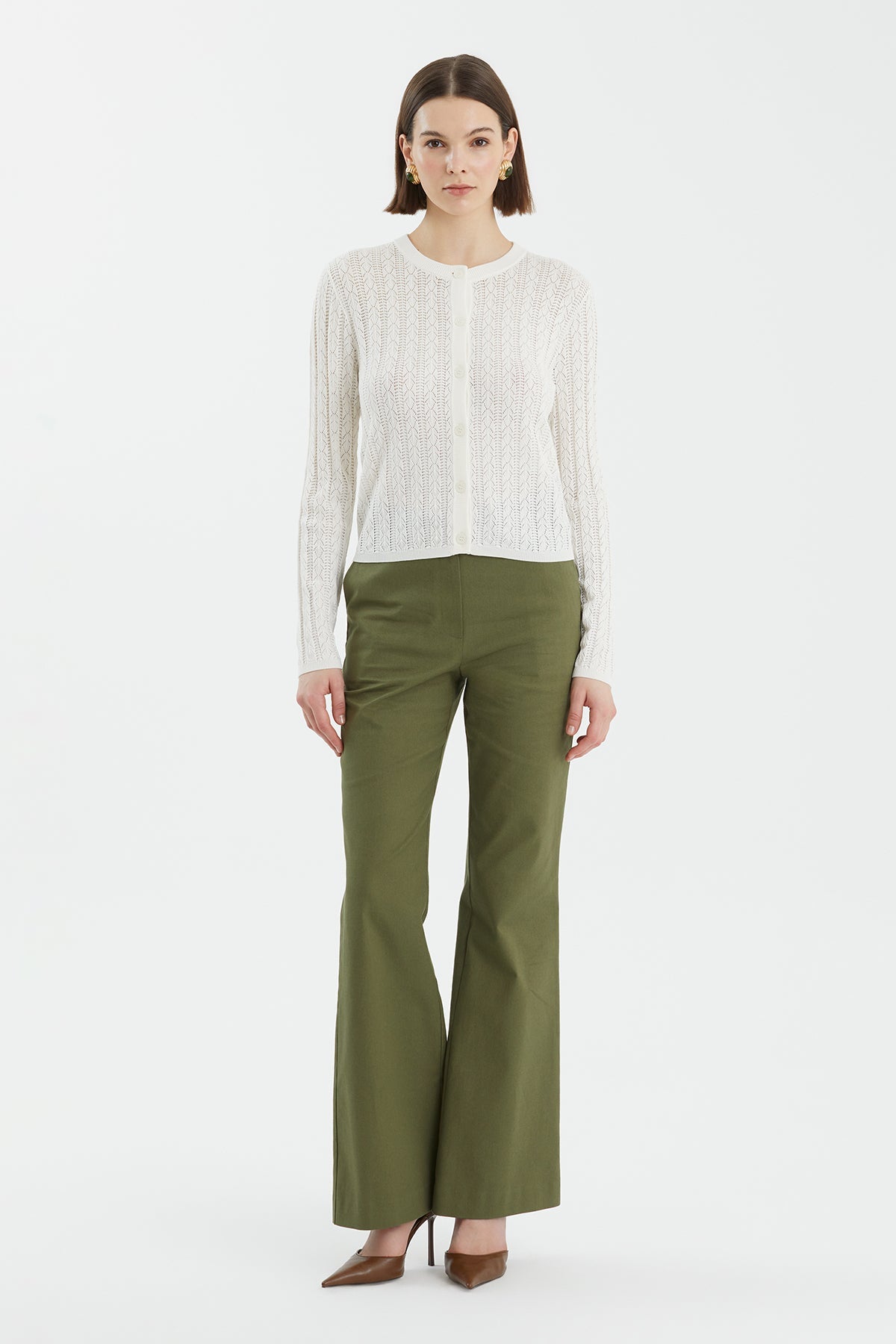 White Silk-Blend Buttoned Knit