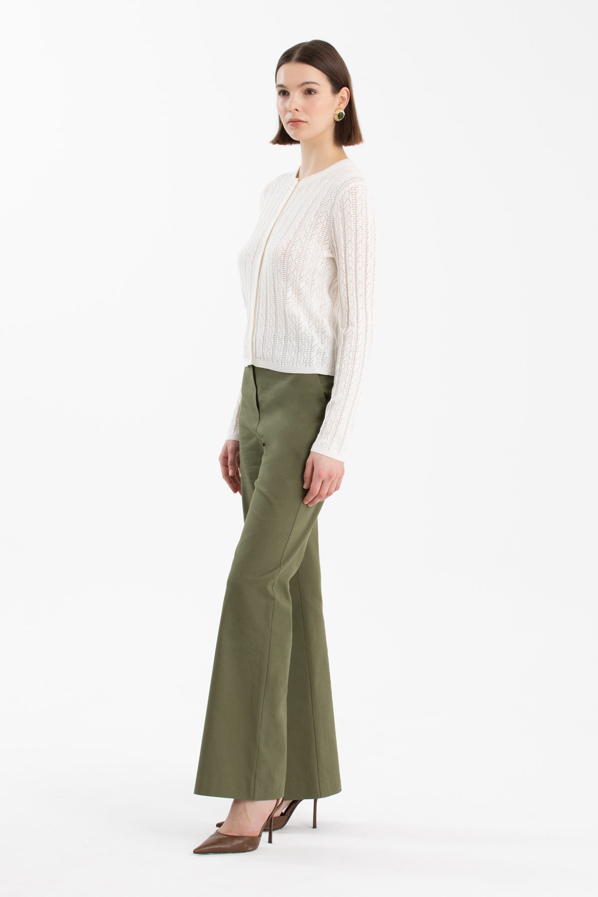 White Silk-Blend Buttoned Knit
