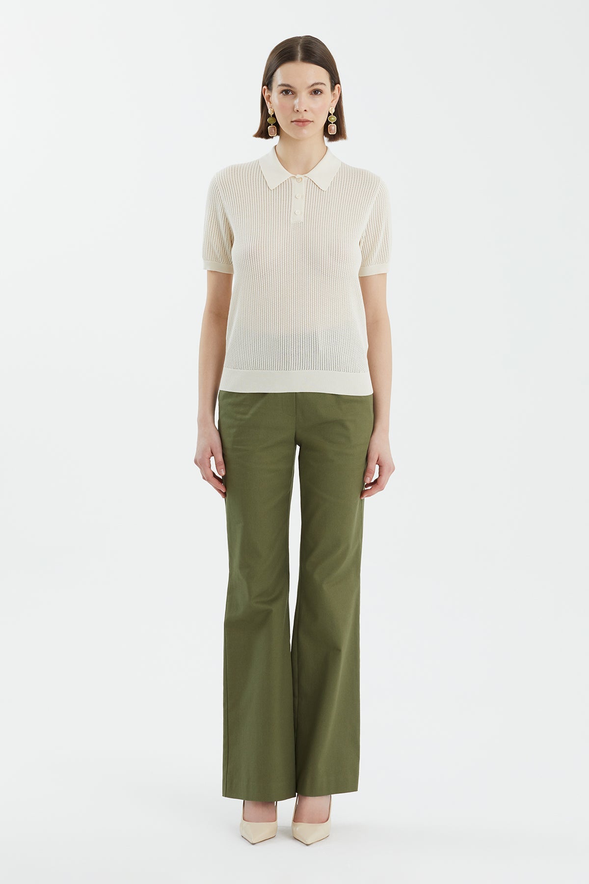 Ecru Silk Blend Short Sleeve Knit