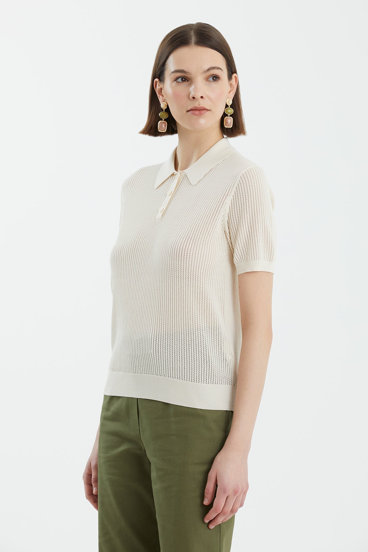 Ecru Silk Blend Short Sleeve Knit
