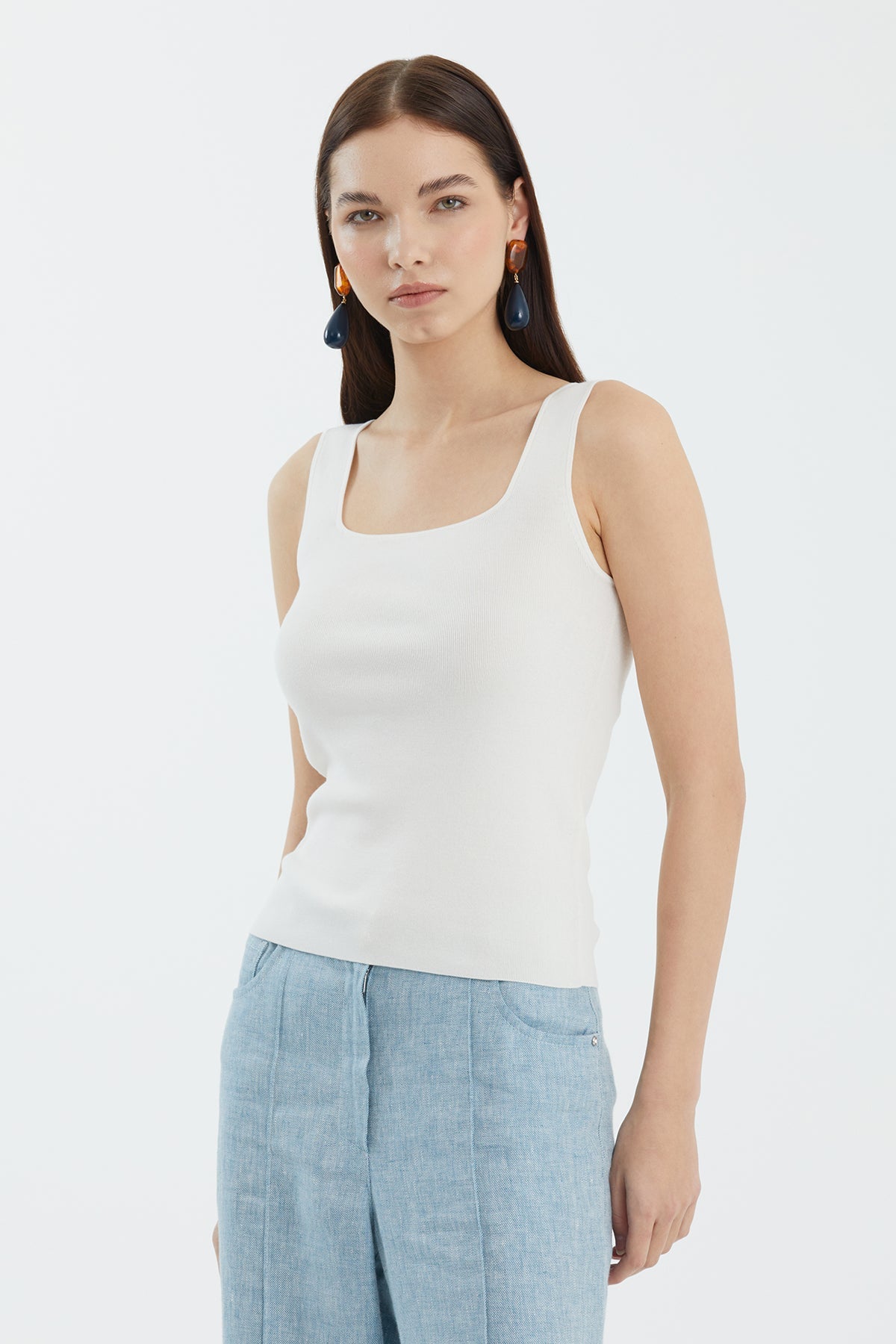 White Silk Blend Strap Knit