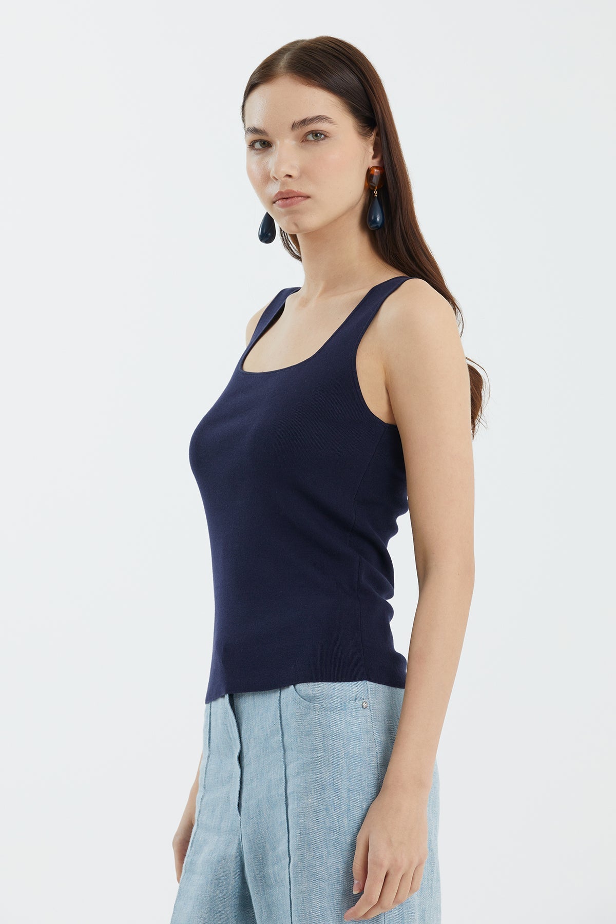 Dark Navy Silk Blend Strap Knit