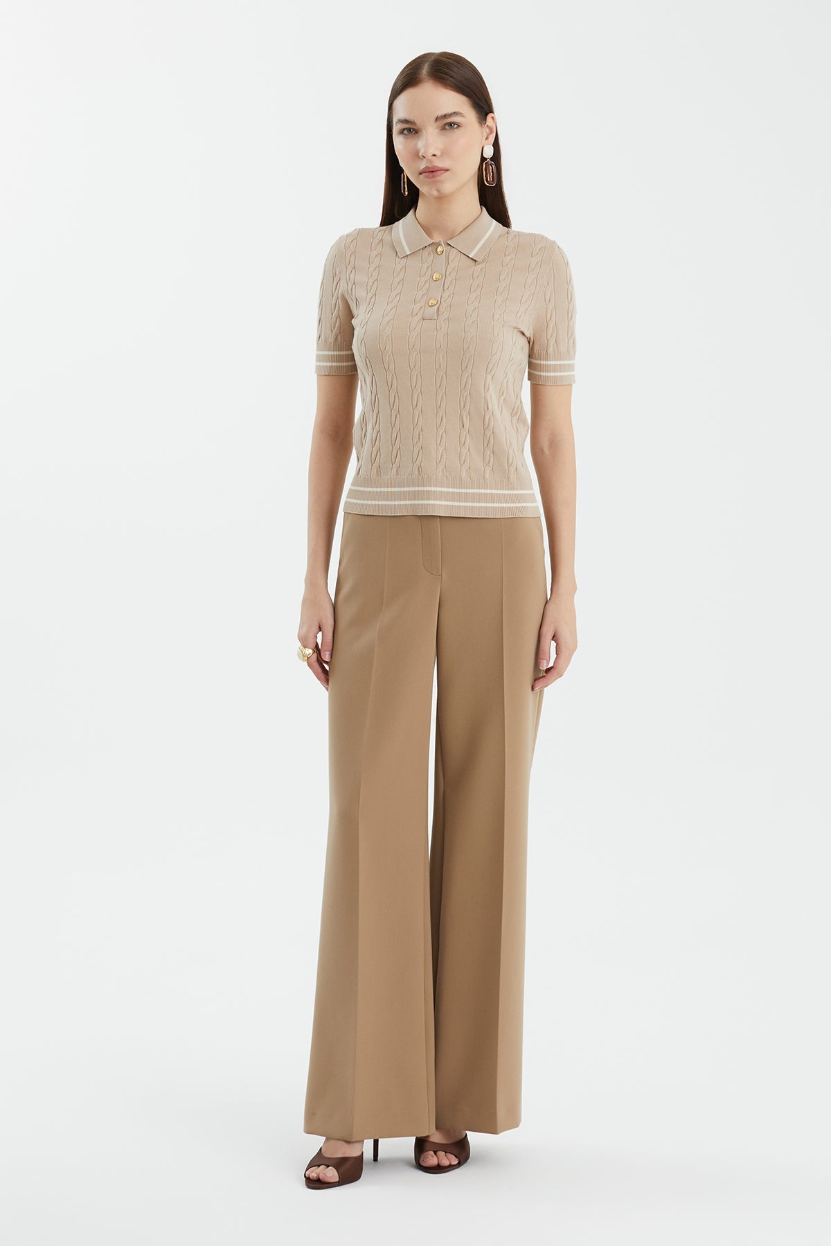Beige Silk Blend Patterned Knit