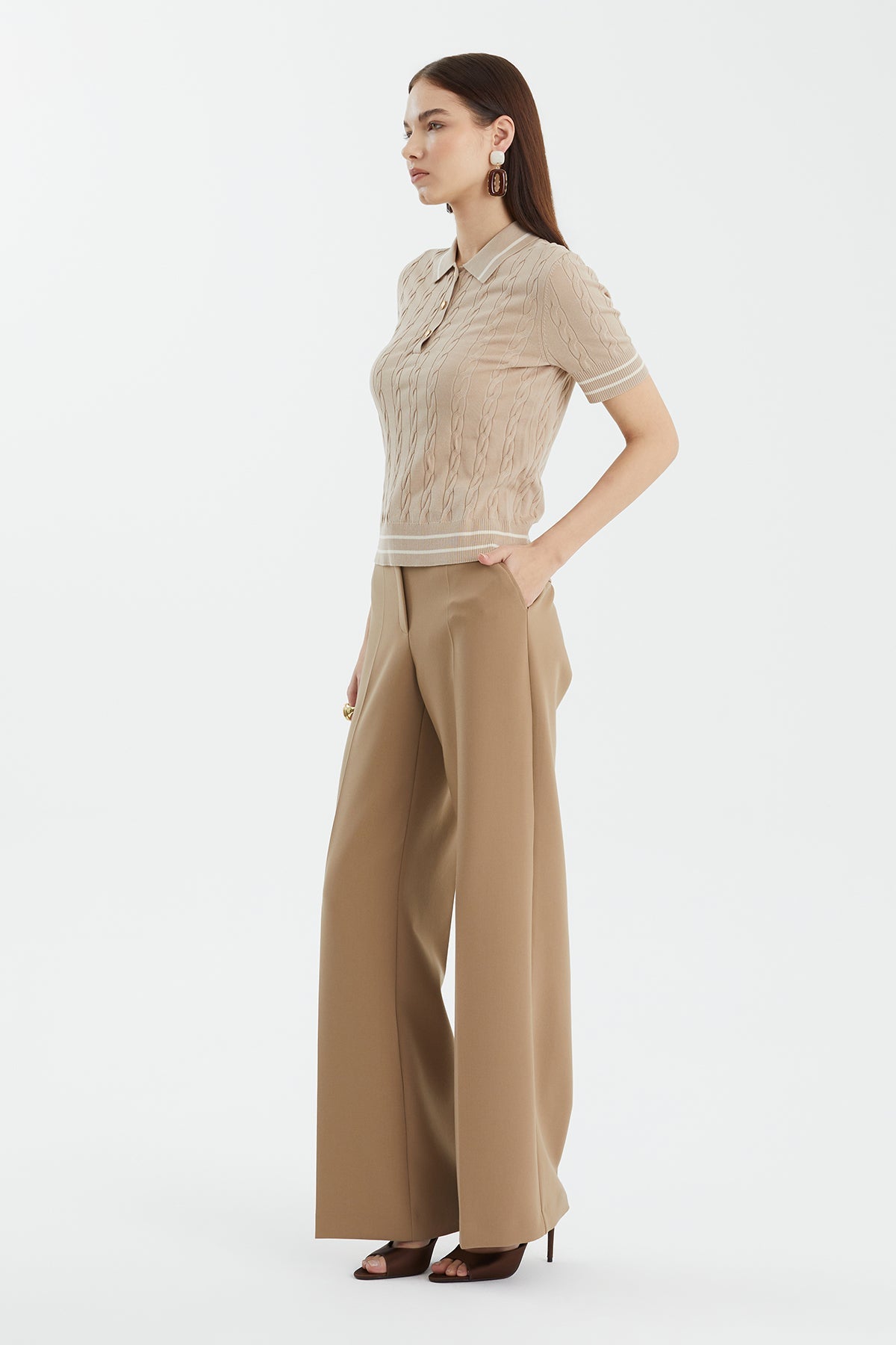 Beige Silk Blend Patterned Knit