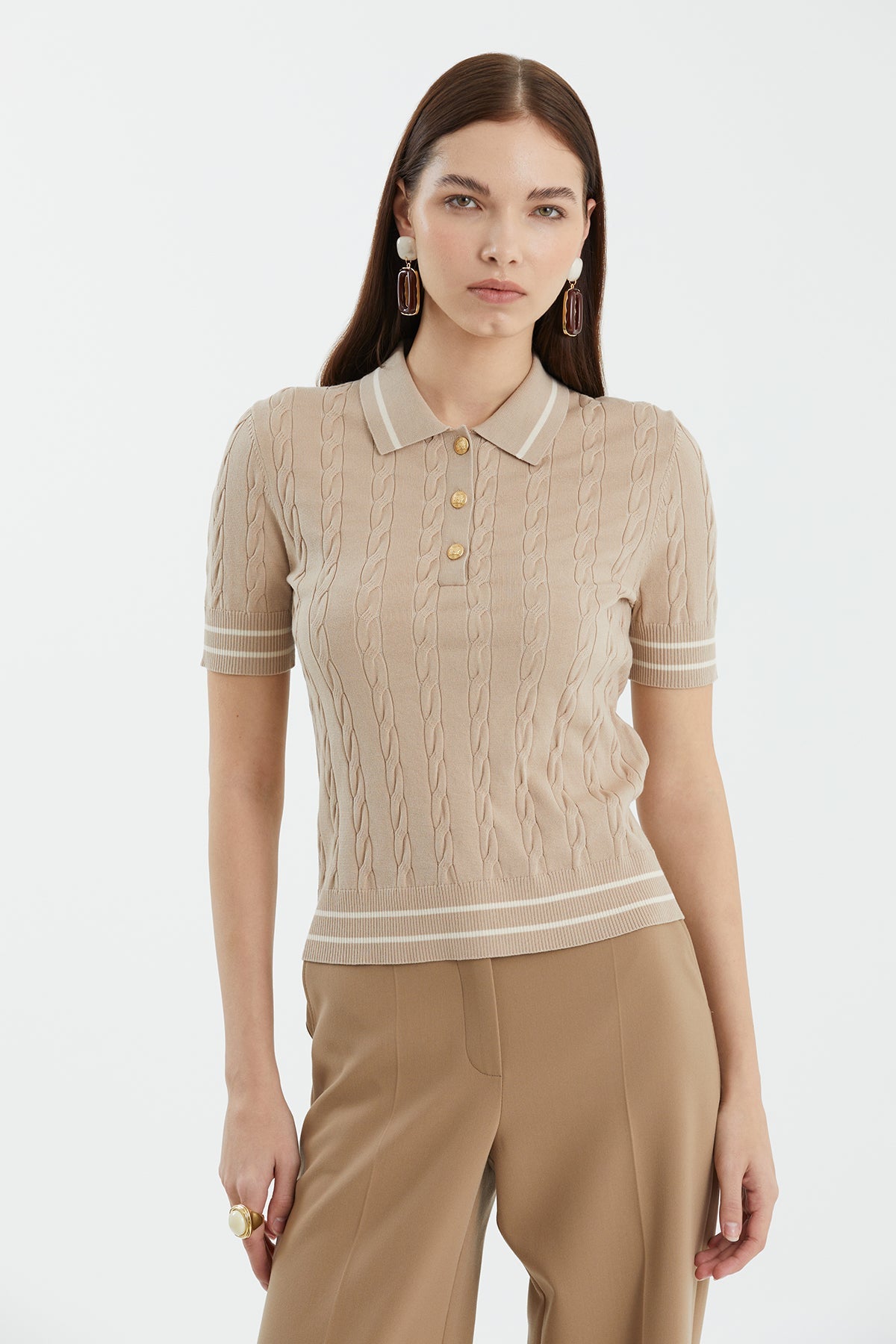 Beige Silk Blend Patterned Knit