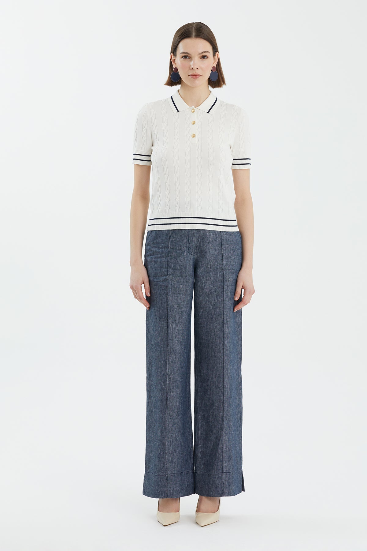 White Silk Blend Patterned Knit