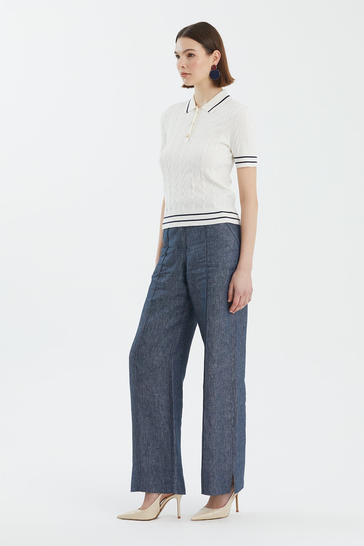 White Silk Blend Patterned Knit