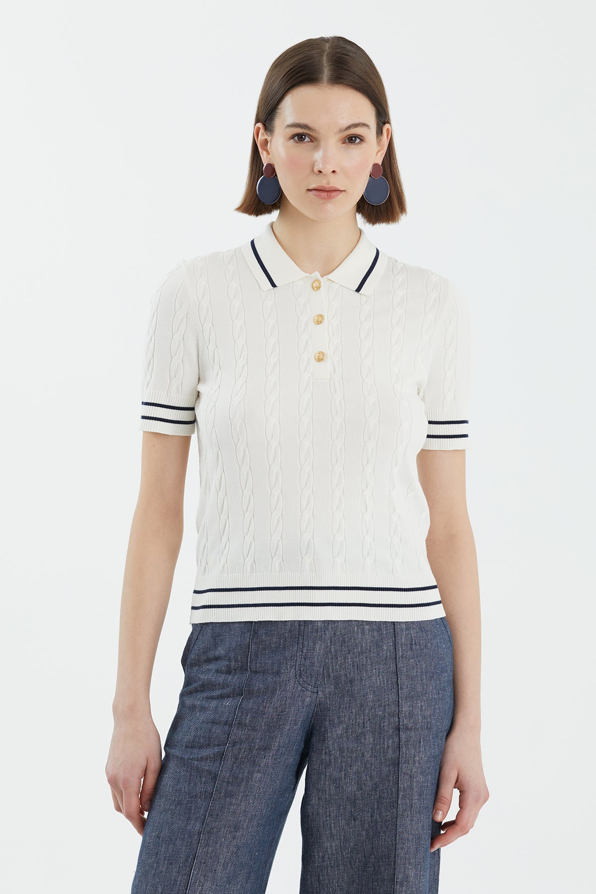 White Silk Blend Patterned Knit