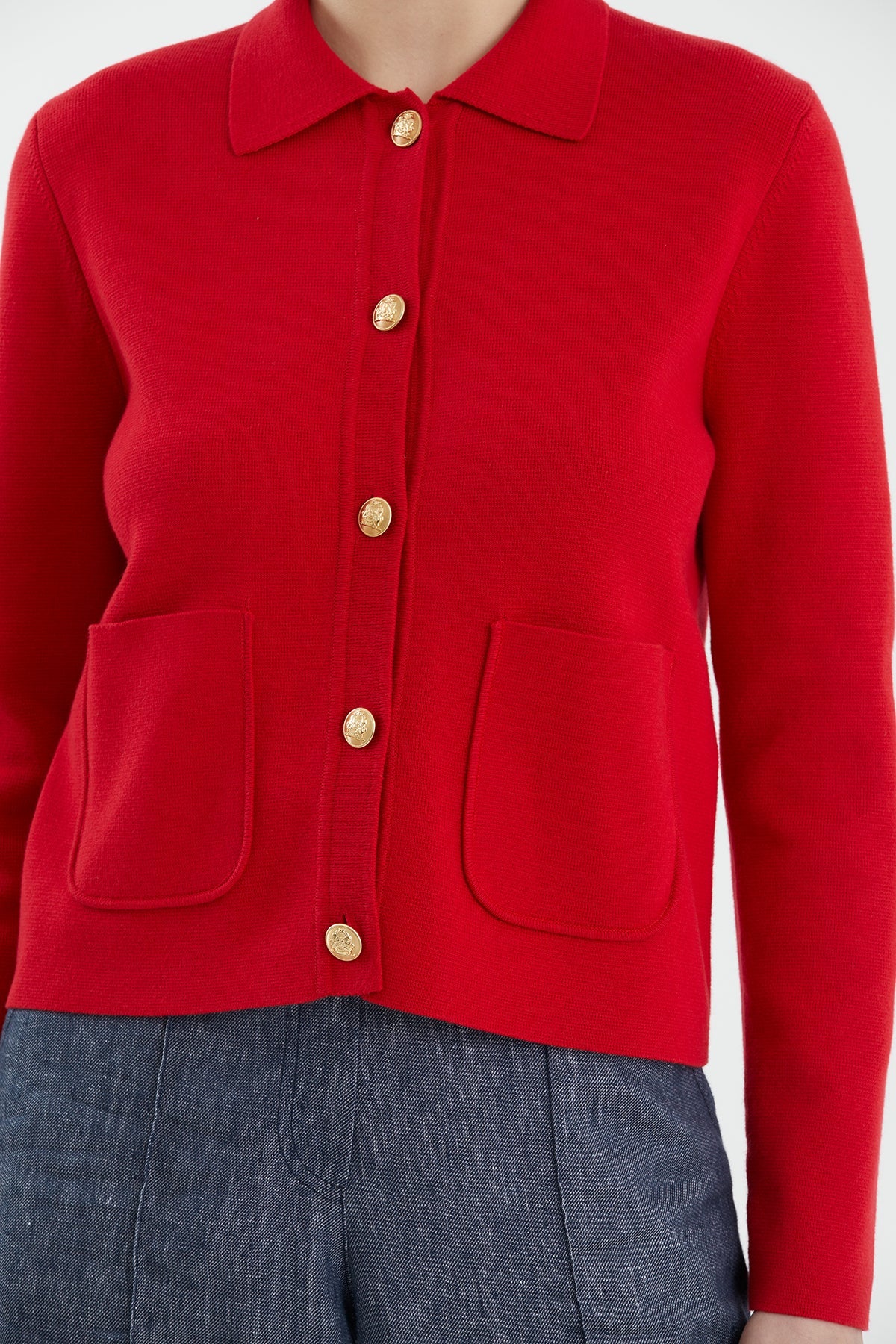 Red Buttoned Polo Neck Knit