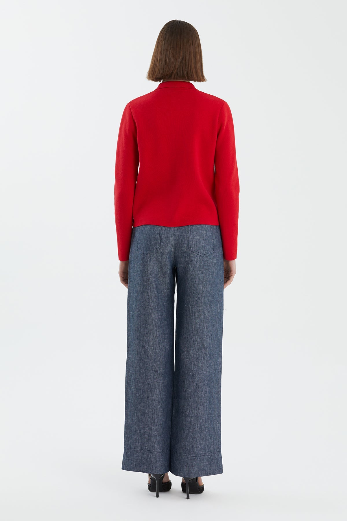 Red Buttoned Polo Neck Knit