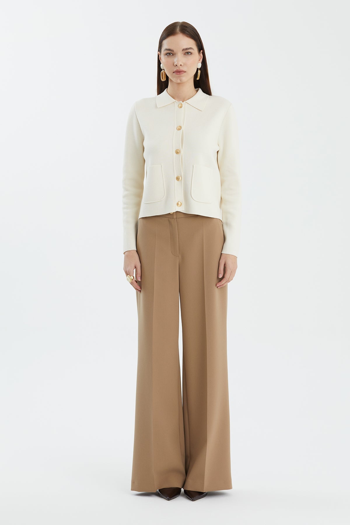 White Buttoned Polo Neck Knit