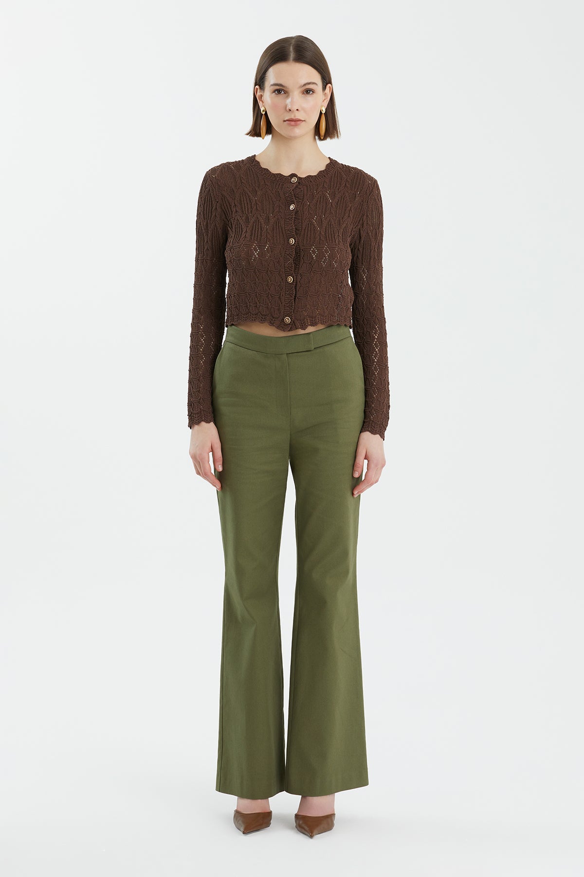 Brown Patterned Buttoned Knit