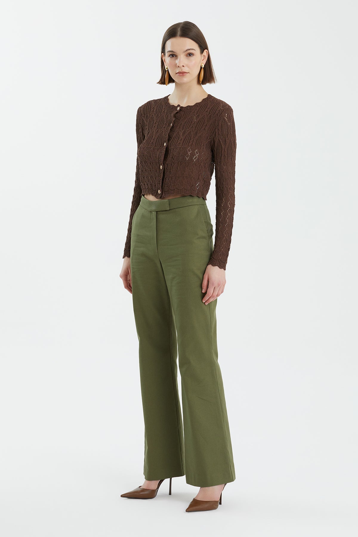 Brown Patterned Buttoned Knit
