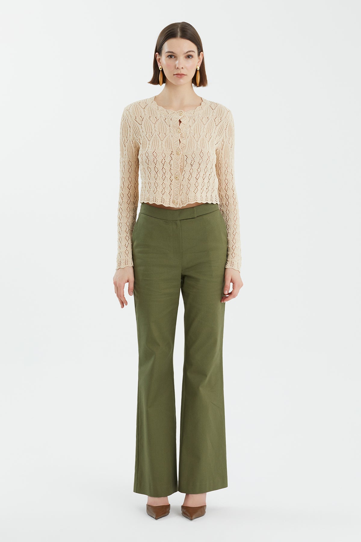 Beige Patterned Buttoned Knit
