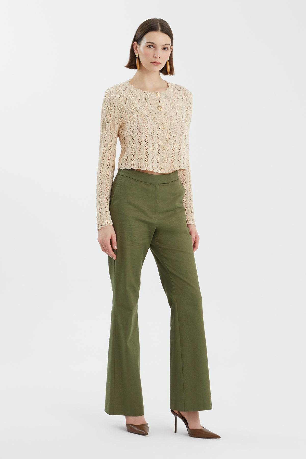 Beige Patterned Buttoned Knit
