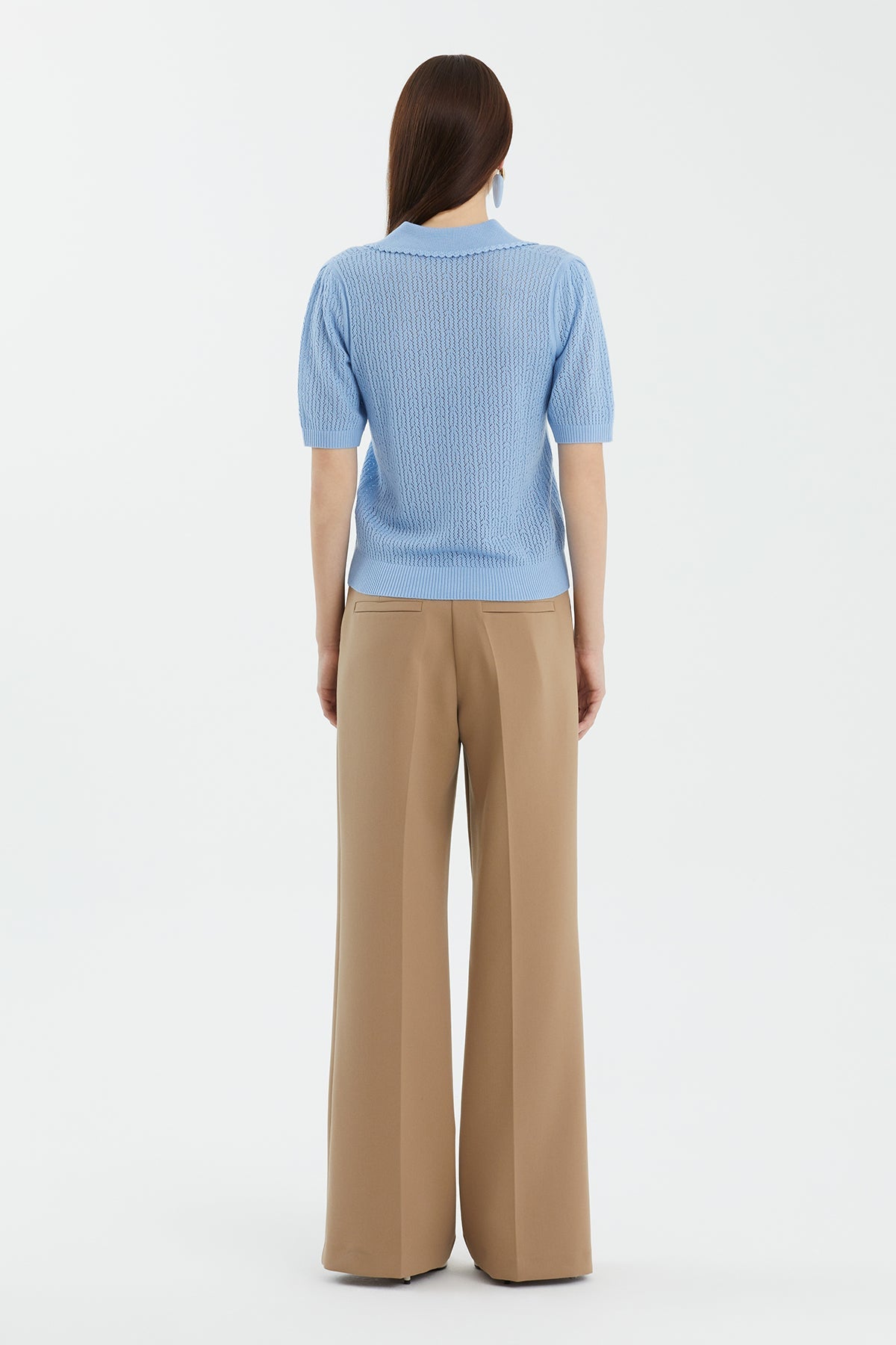 Blue Wool-Blend Polo Neck Knit