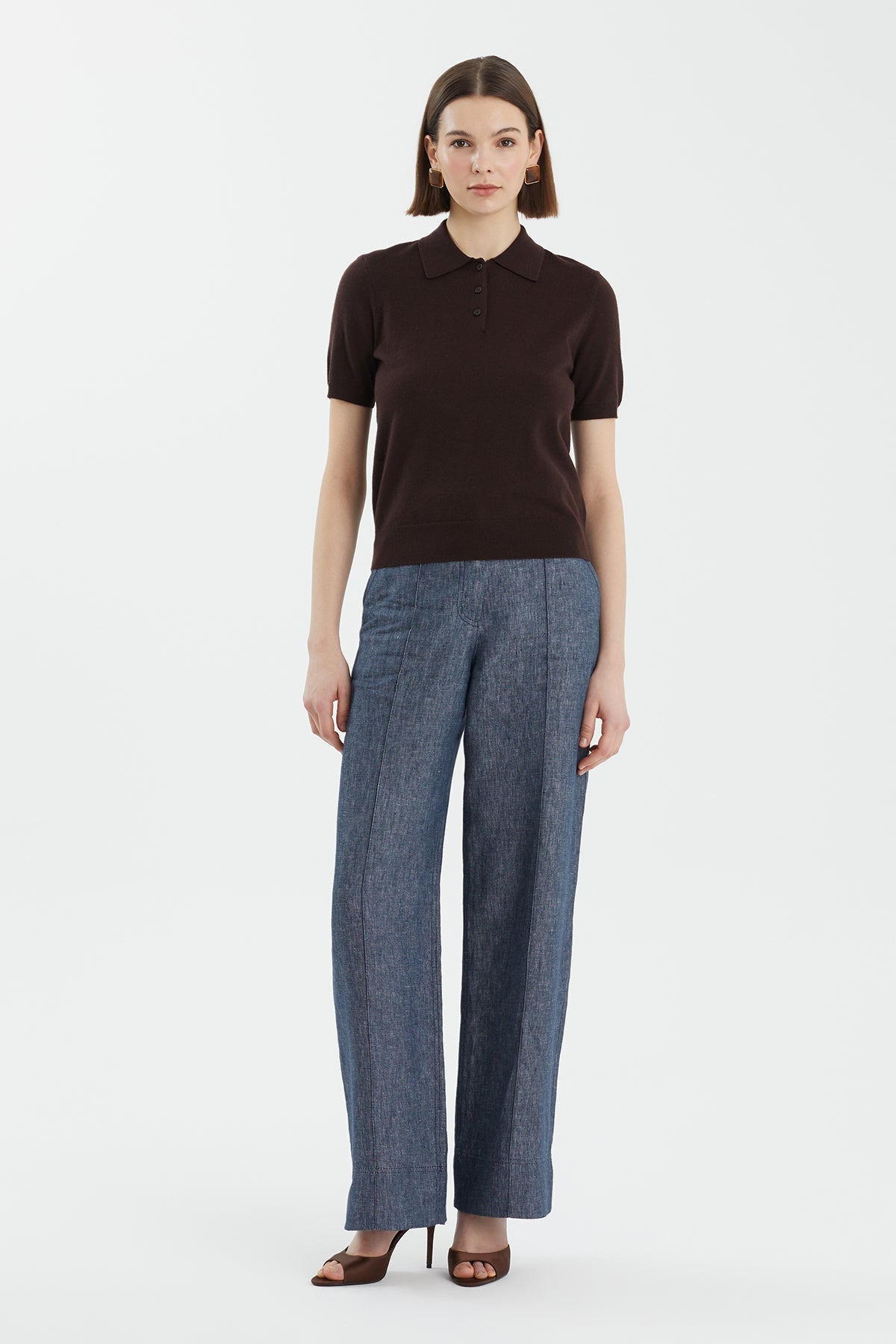Brown Wool Polo Neck Knit