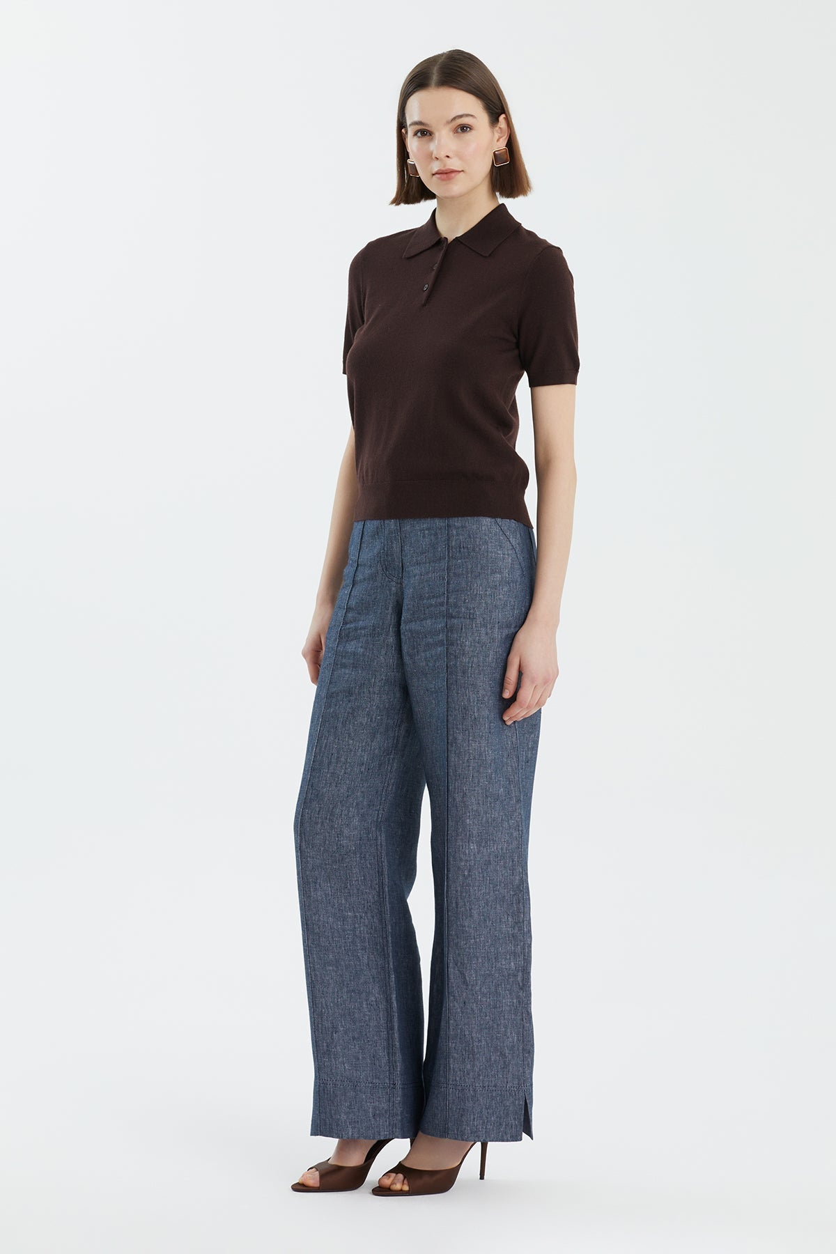 Brown Wool Polo Neck Knit