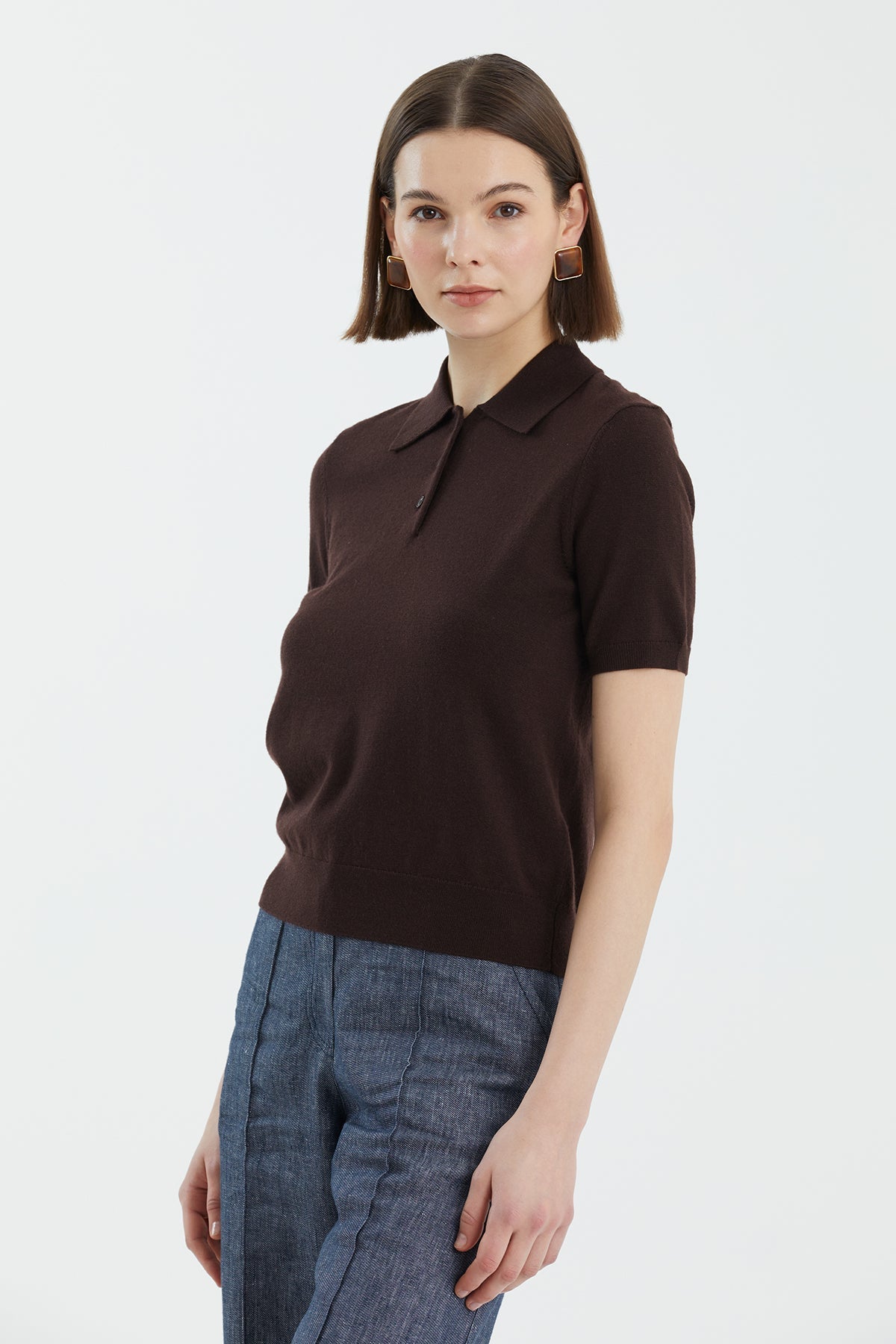 Brown Wool Polo Neck Knit