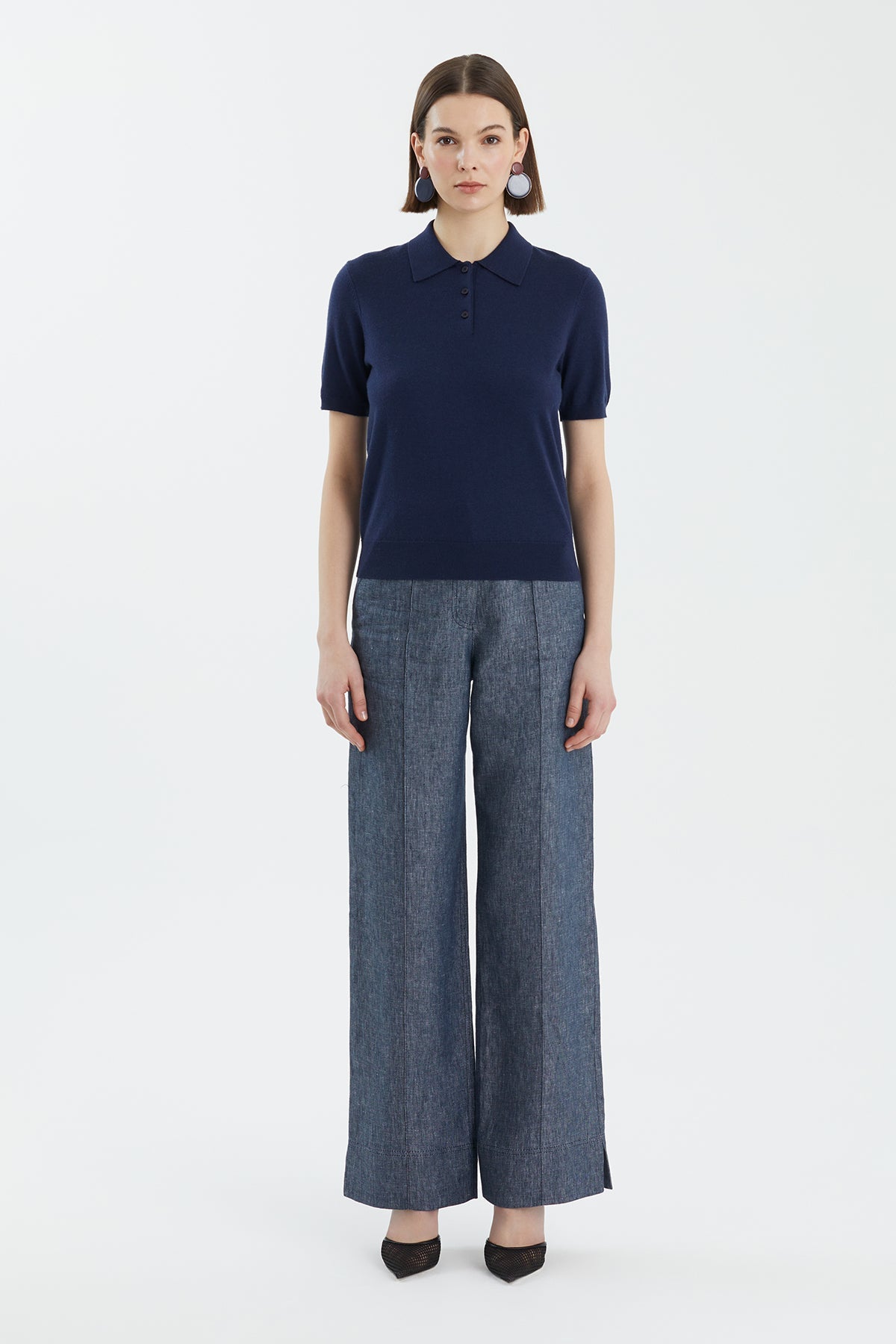 Dark Navy Wool Polo Neck Knit