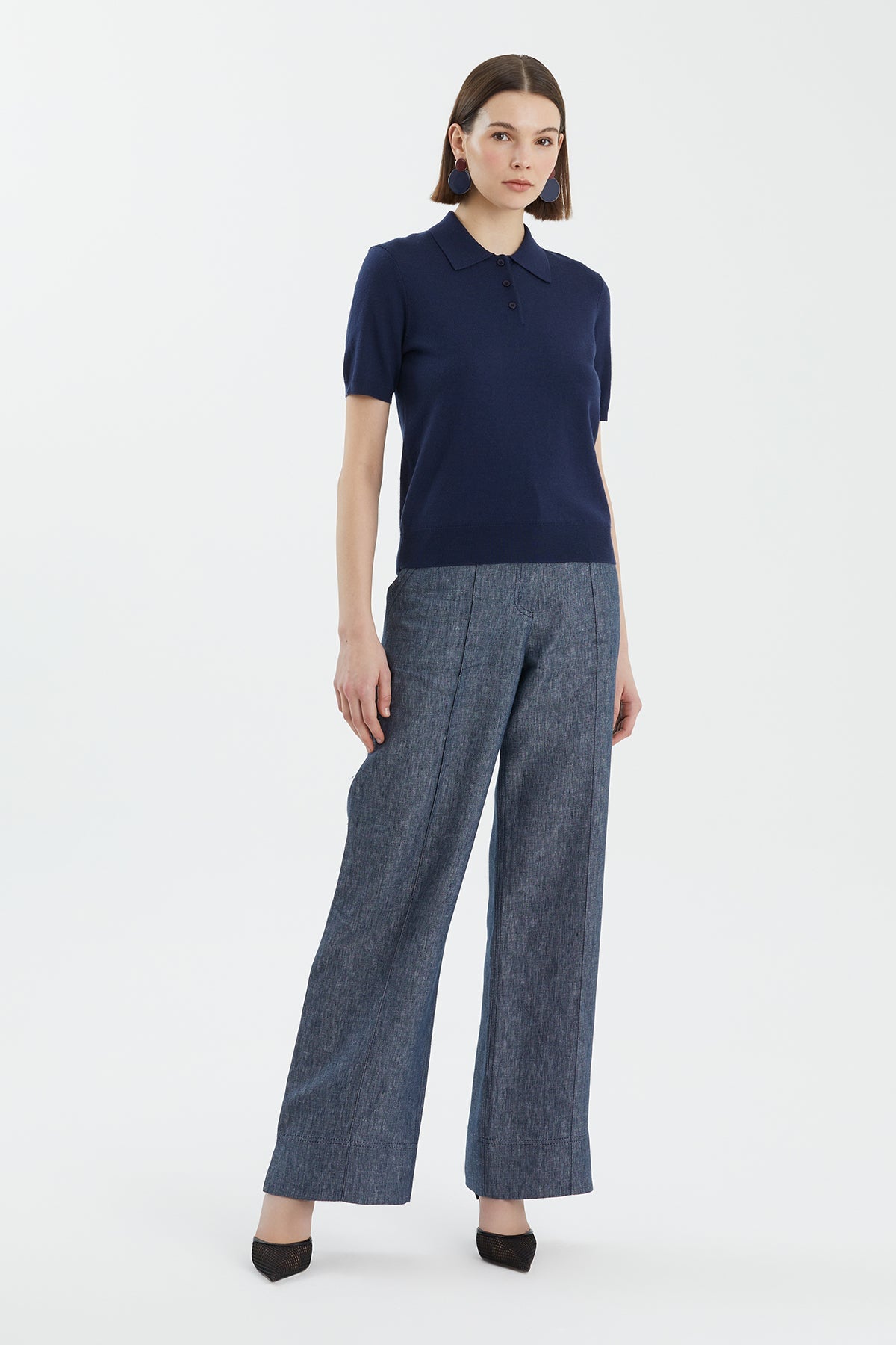 Dark Navy Wool Polo Neck Knit