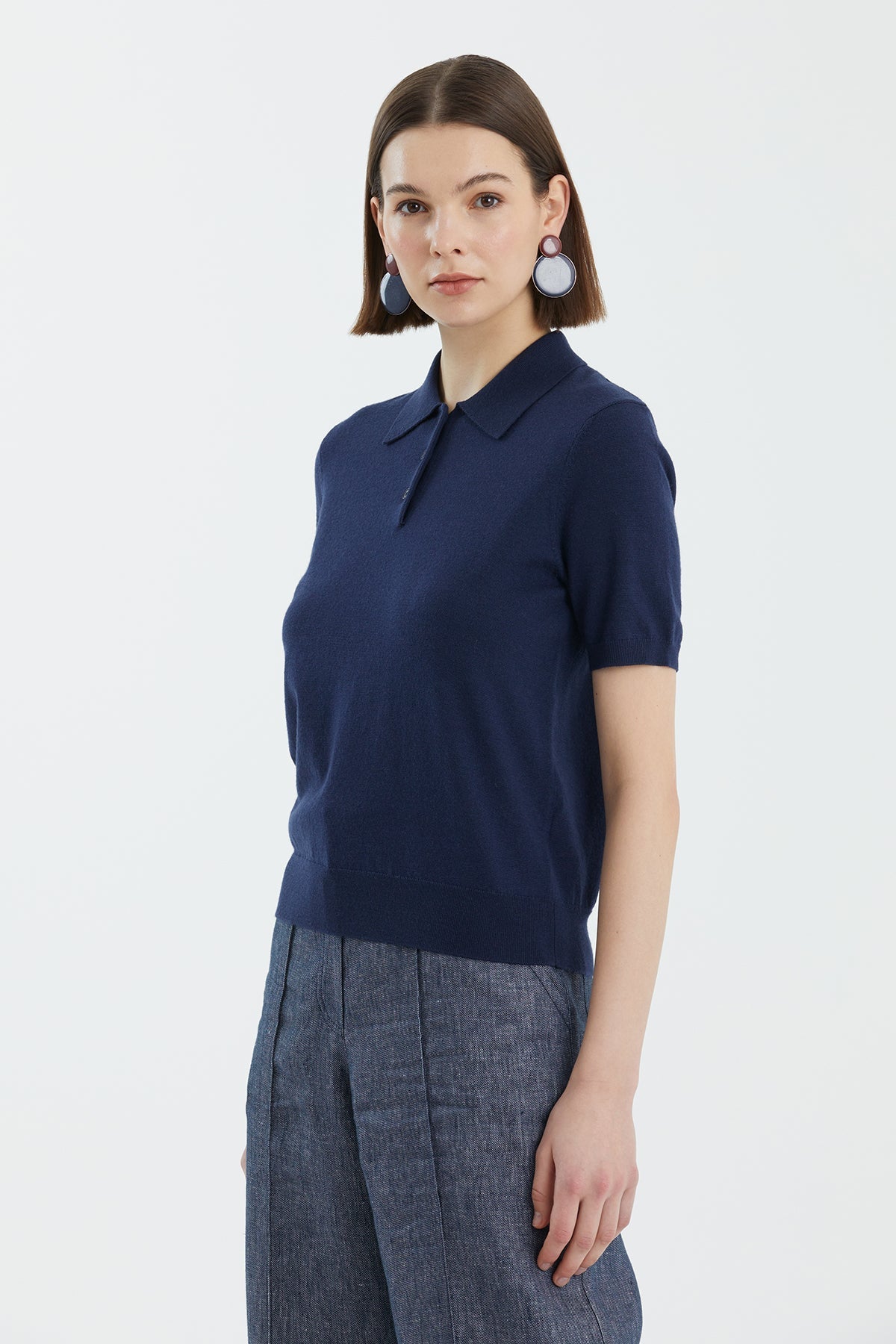 Dark Navy Wool Polo Neck Knit