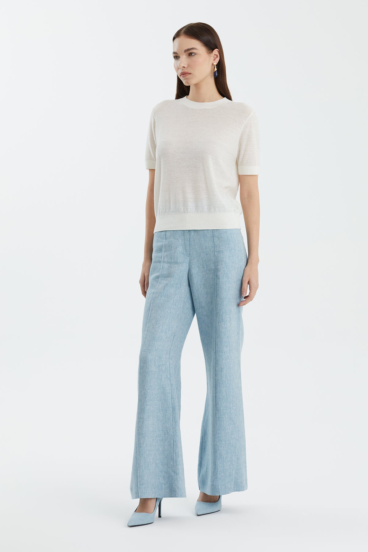 White Wool-Blend Crewneck Knit