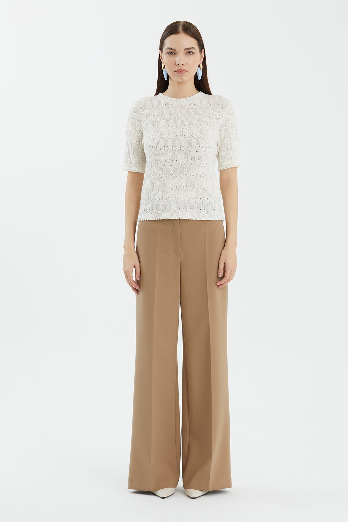 White Wool-Blend Crewneck Knit