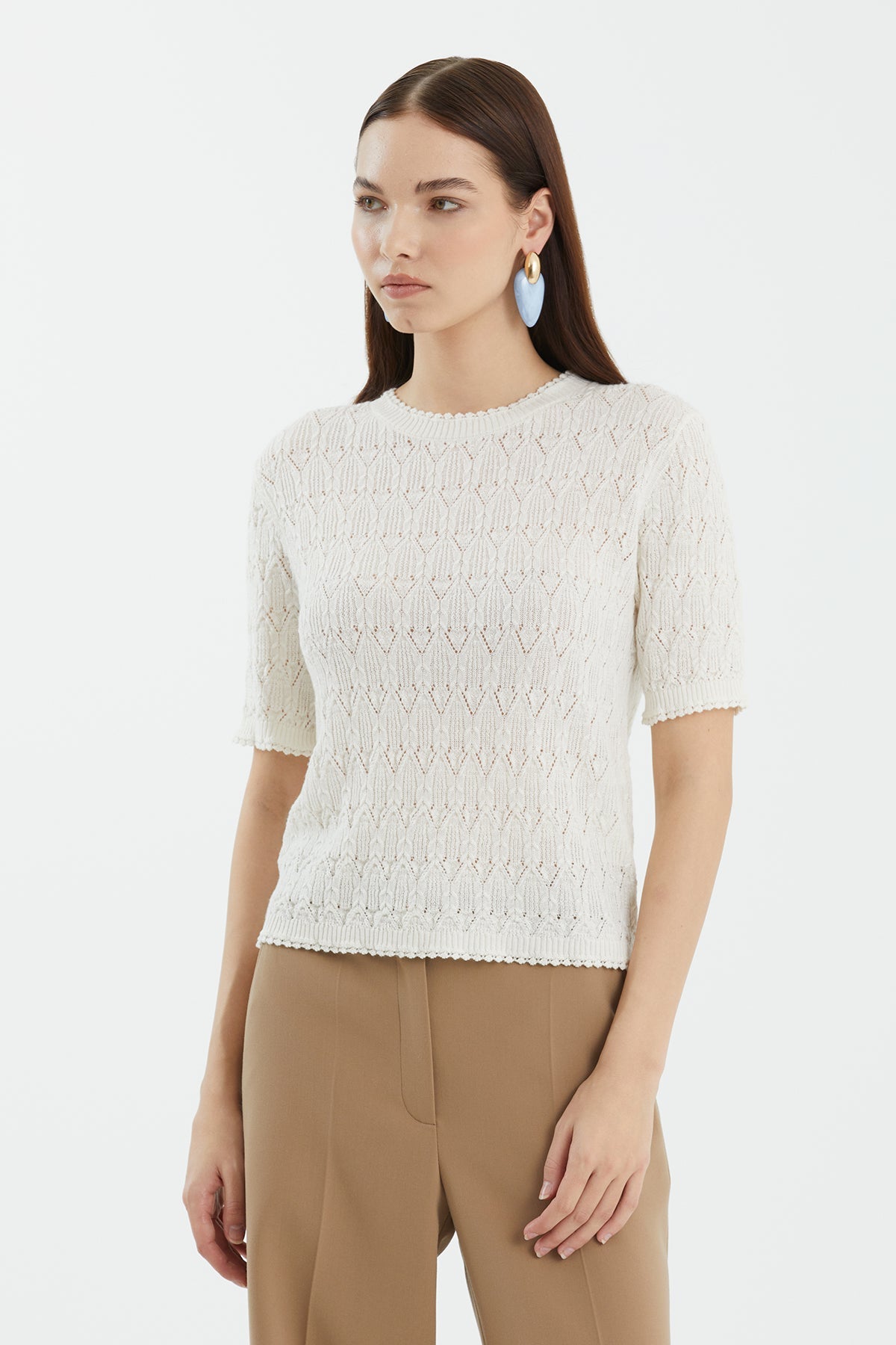 White Wool-Blend Crewneck Knit