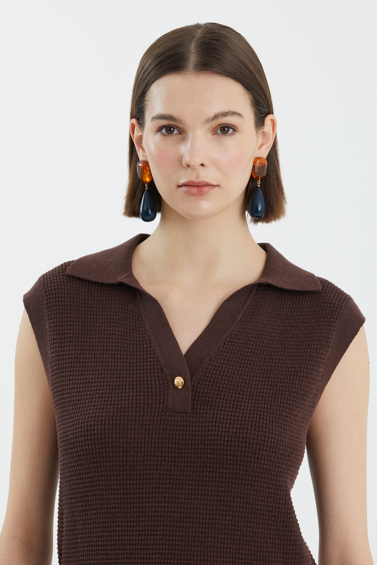 Brown Classic Polo Neck Knit