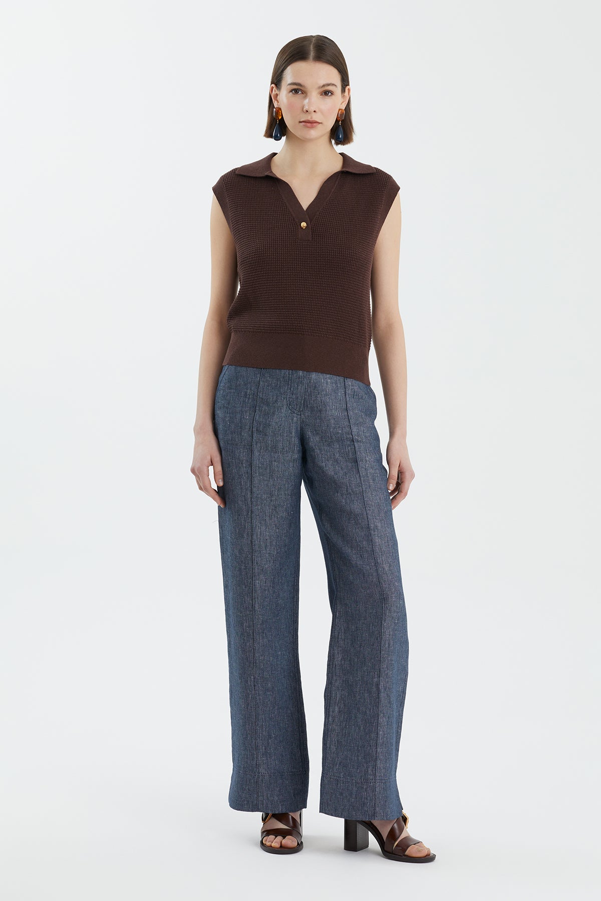 Brown Classic Polo Neck Knit