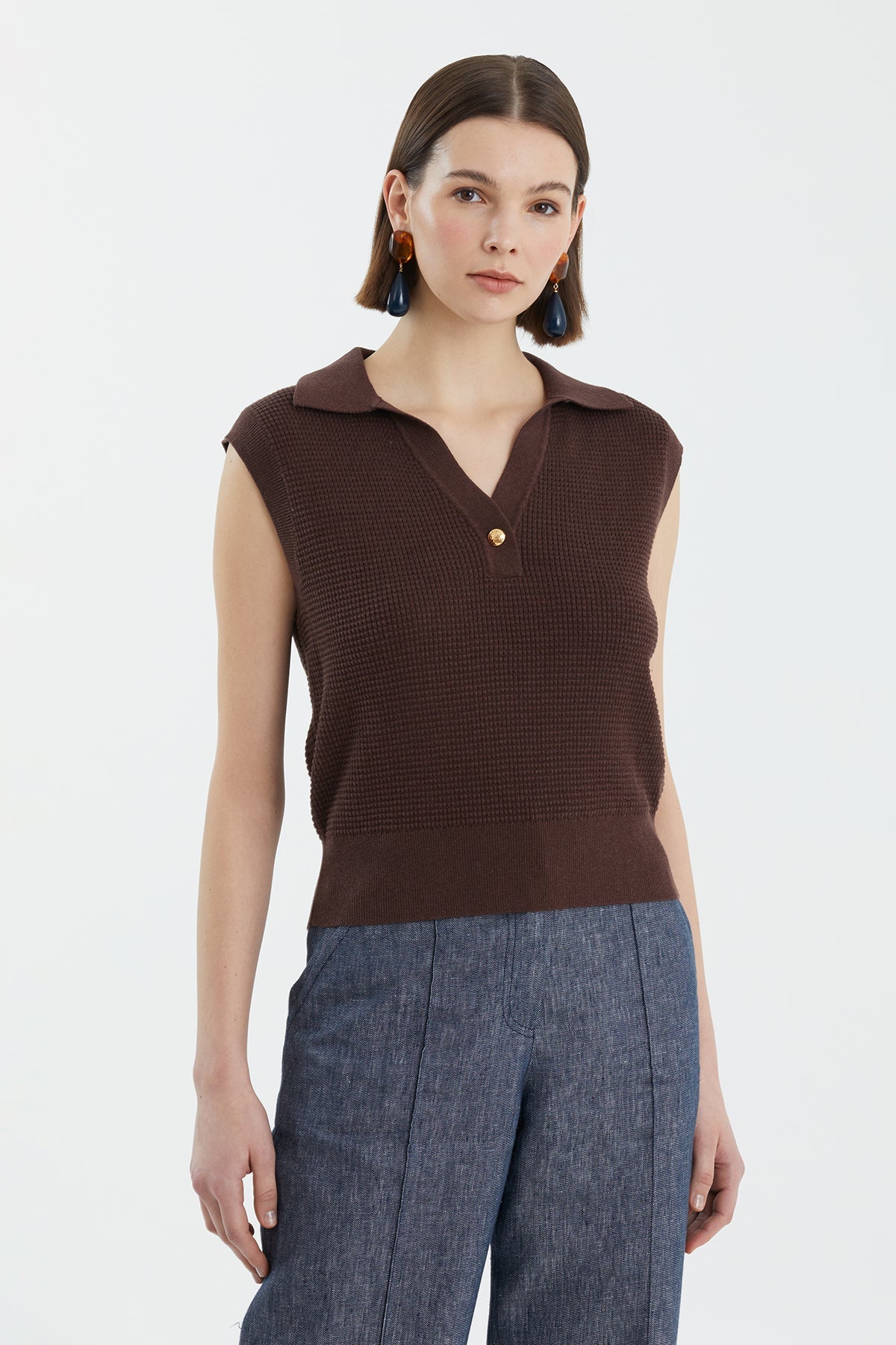 Brown Classic Polo Neck Knit