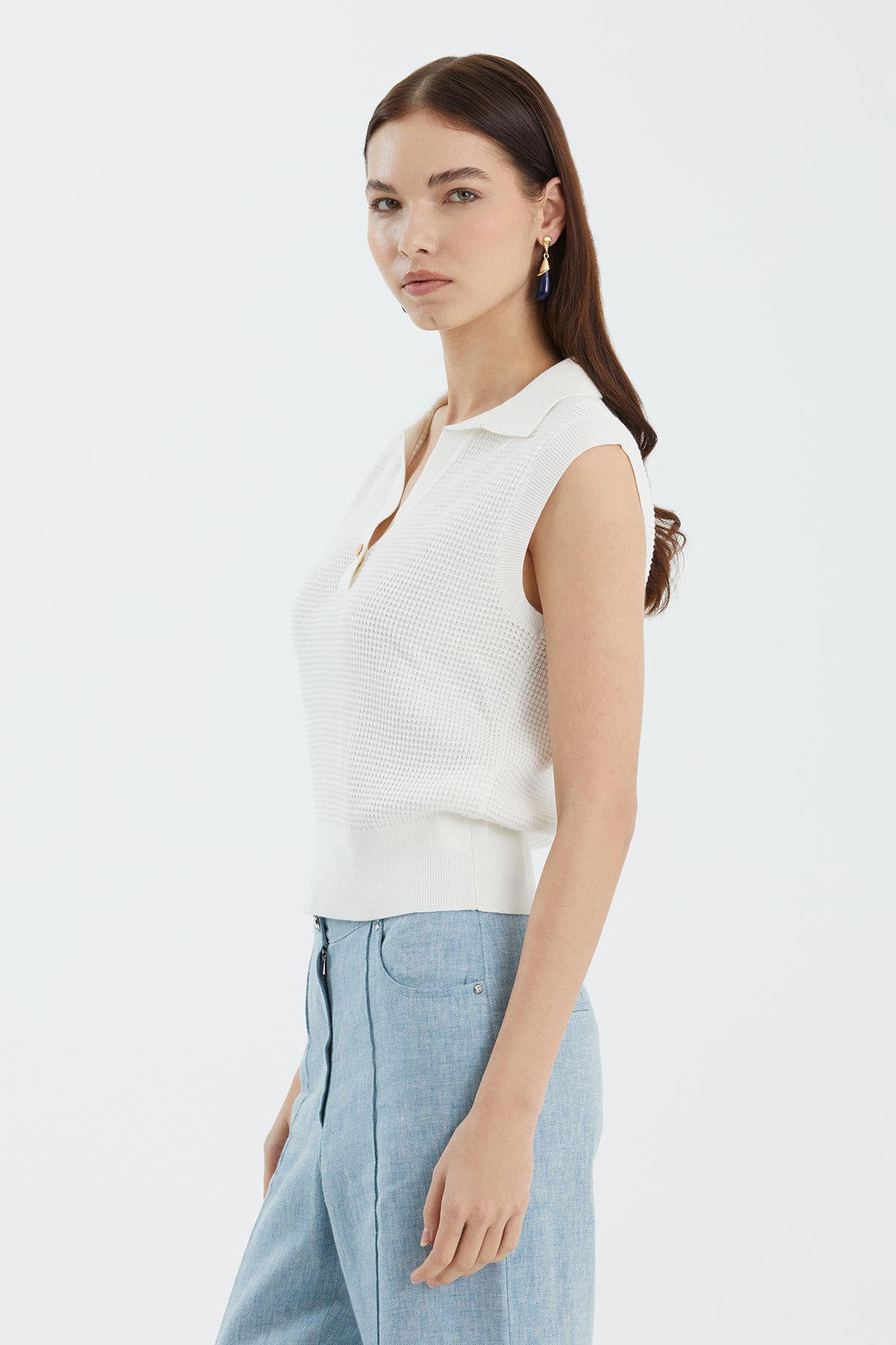 White Classic Polo Neck Knit
