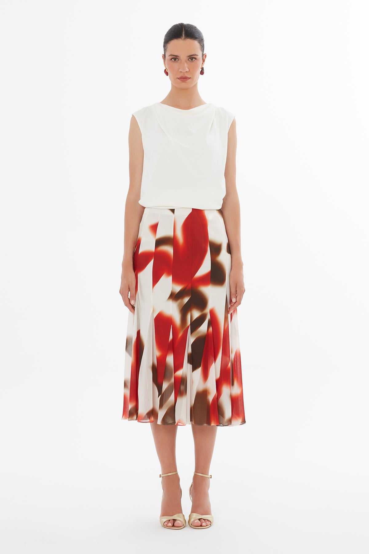 Ruffle Print Midi Skirt