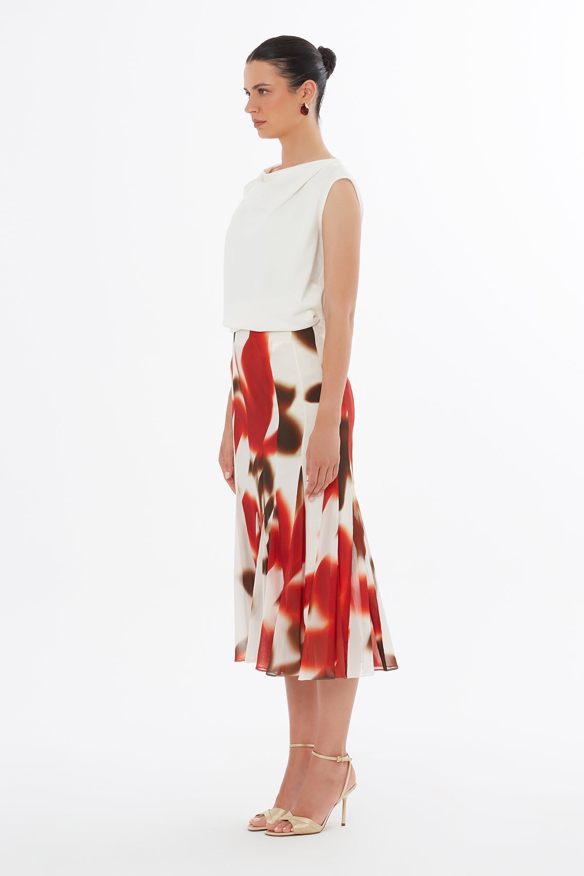 Ruffle Print Midi Skirt