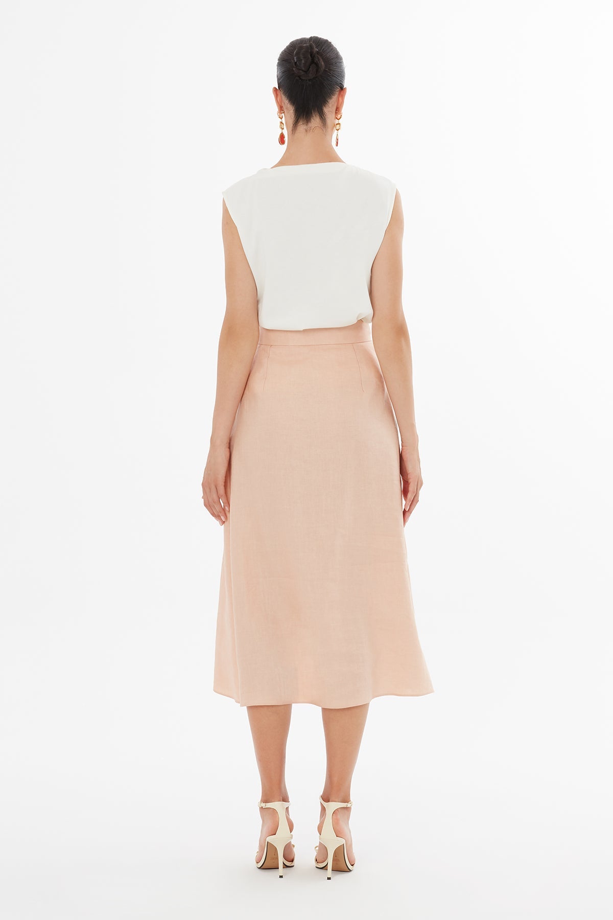 Pink Button Front Flared Skirt